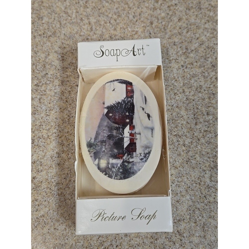 Vintage Lasting Impressions Soap Art Picture Soap Winter Farm Scene NIB